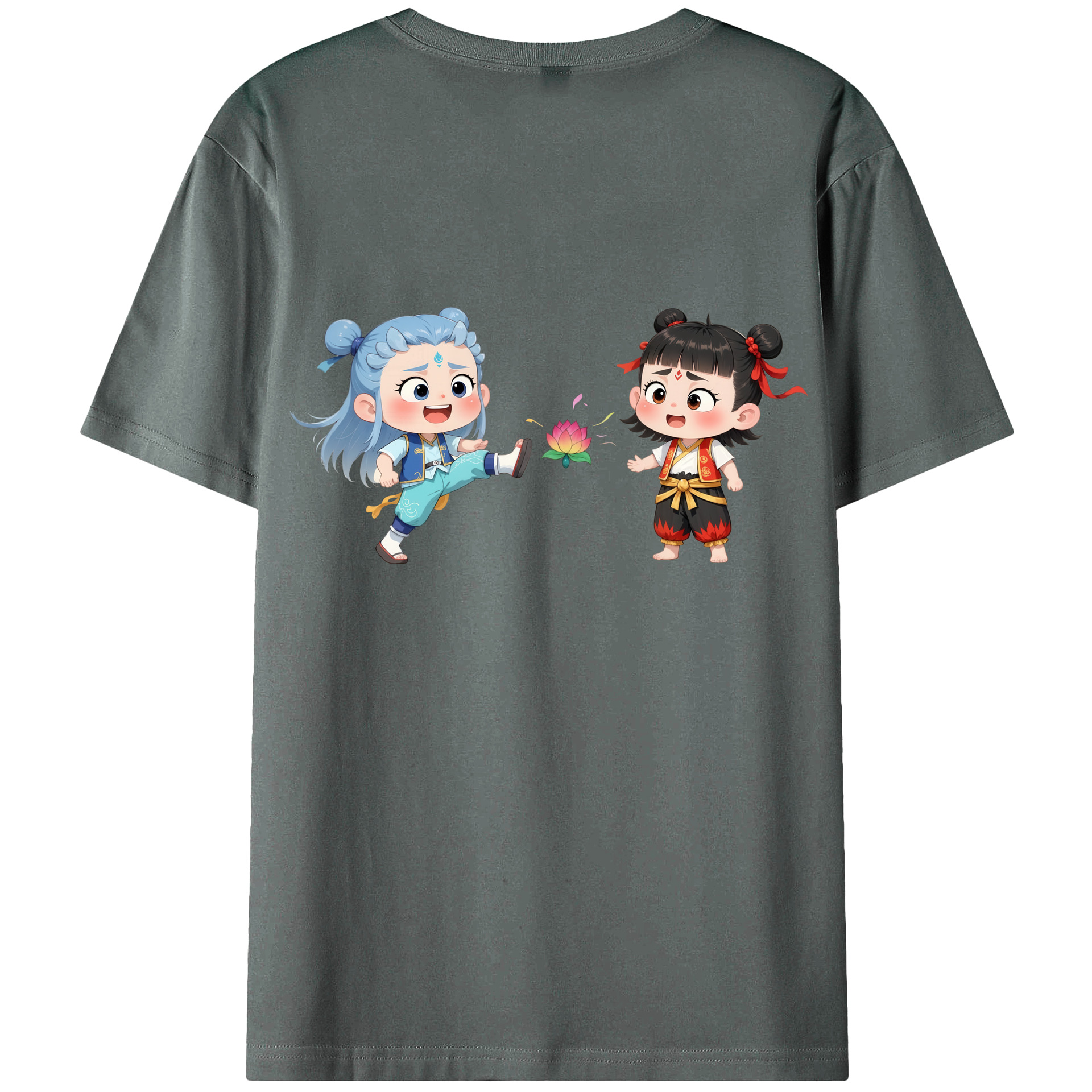 （画像用） Ne Zha 2 ナタ 魔童の大暴れ 綿100％ メンズ半袖Tシャツ（バックプリント） 通気性